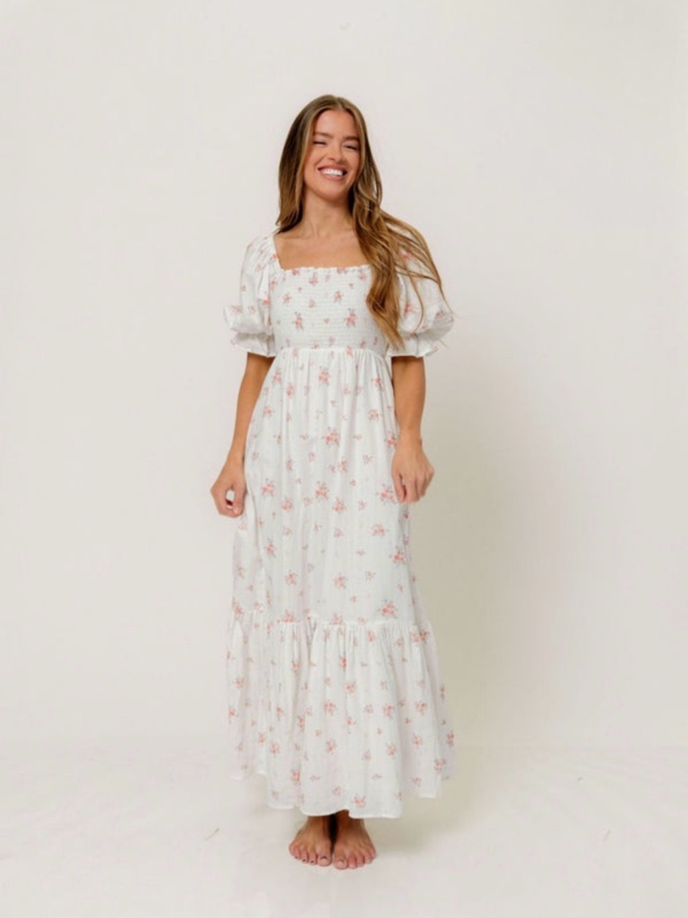 Worth Collective Livvy Dress in Off White/Pink Floral XXL